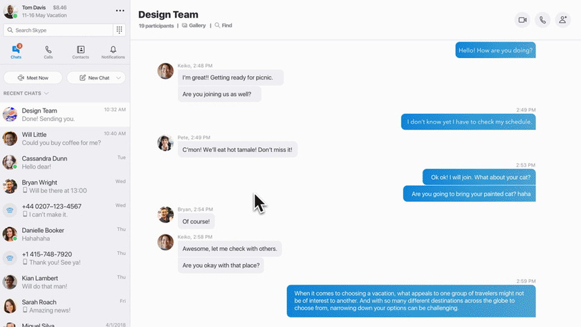 Фукнция Meet Now активируется с помощью кнопки, расположенной над списком контактов Фото: cnews.ru